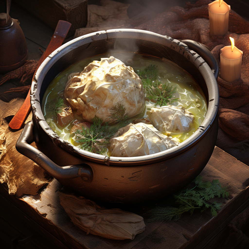 Savory Iron Medieval Cauldron Stew with Cabbage and Parsnips