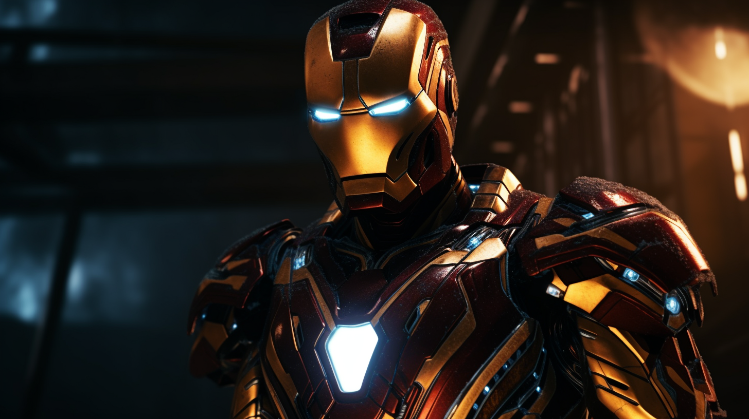 Iron Man Endgame Armor with Gold, Black, and Red lights