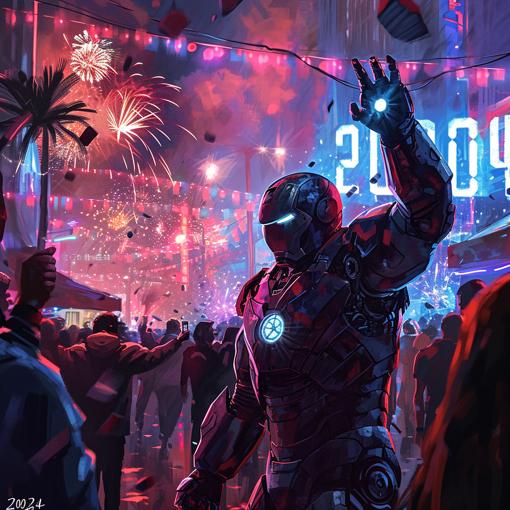 Ironman and Superheroes Celebrating New Year