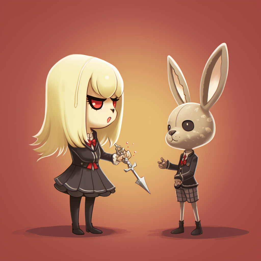 Isabelle and Pinhead having stern conversation