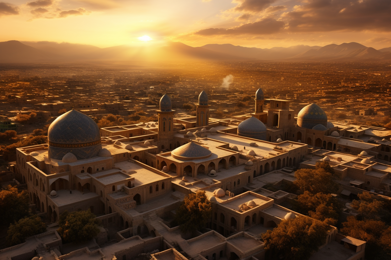 Aerial view of Isfahan city during golden hour