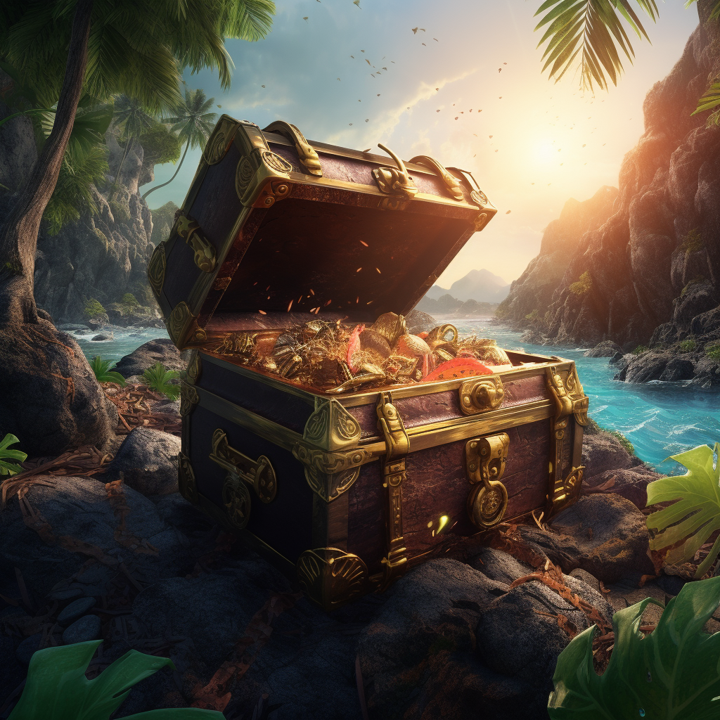 Treasure chest at island pirates fighting