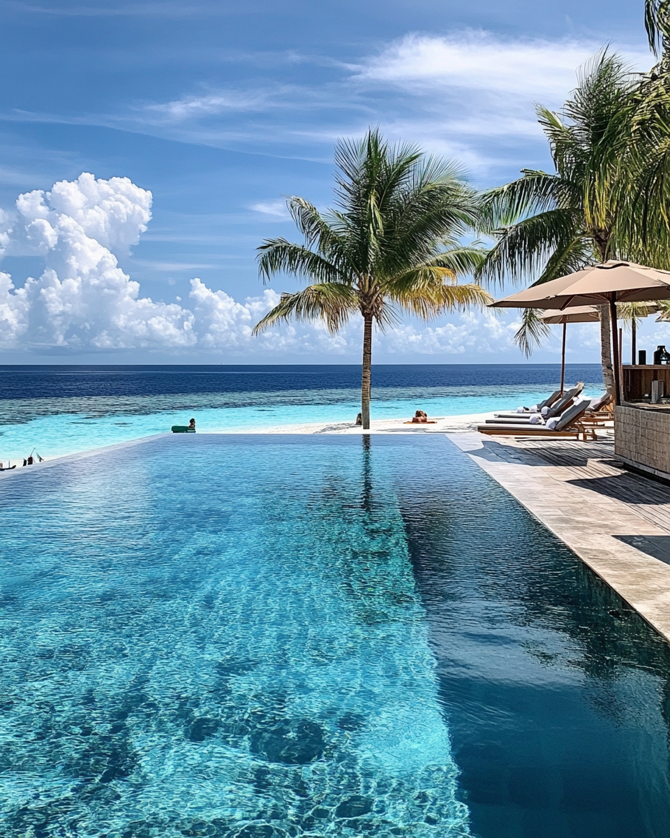 Maldives Infinity Edge Pool Palm Trees