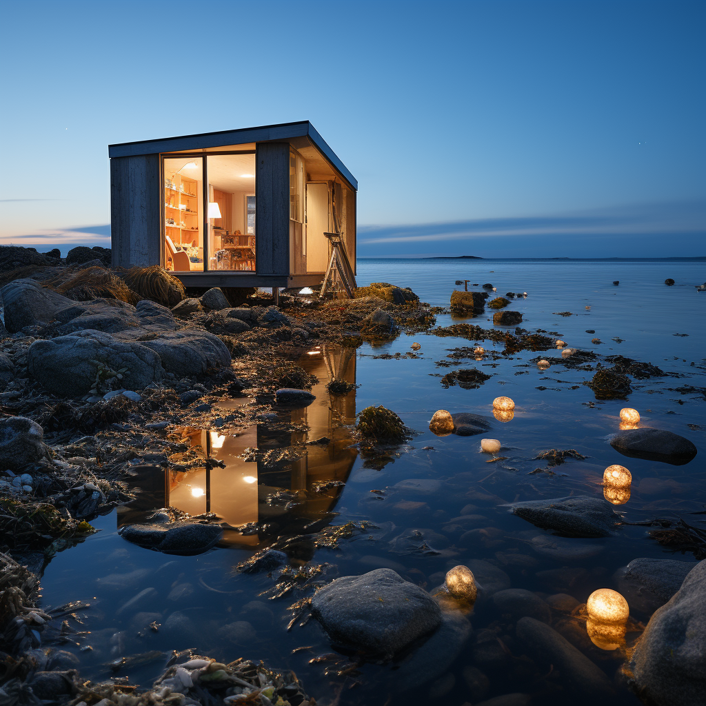 Midjourney Prompt: Island Tiny House in Moonlit Night