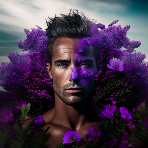 Island guy amidst stunning purple flowers