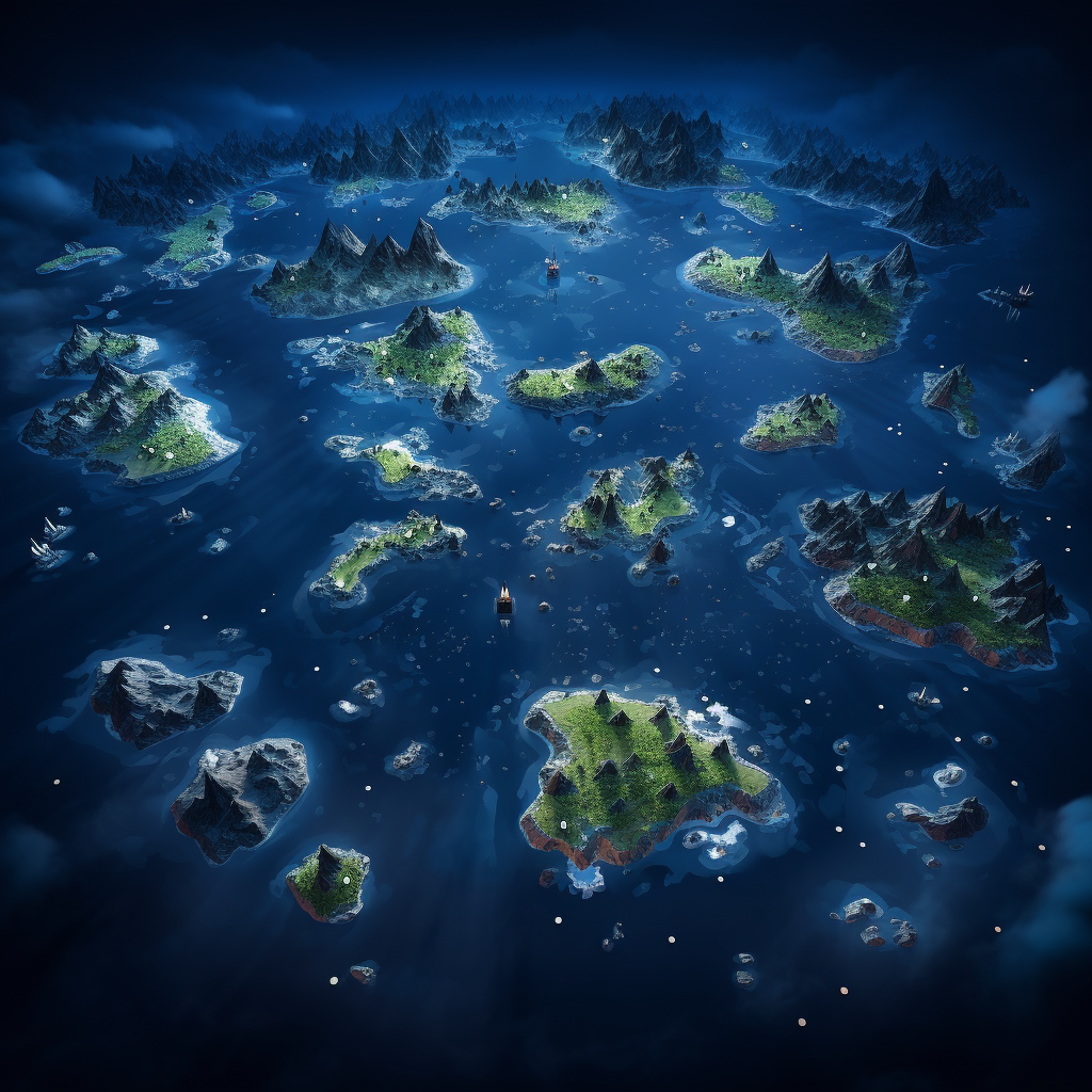 Group of islands on dark blue waters