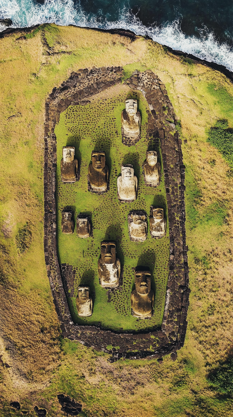 Map showing island terrain and Moai locations