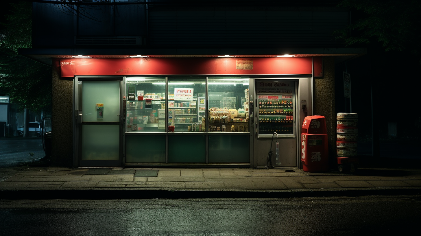 Dark and Moody Convenience Shop at Night