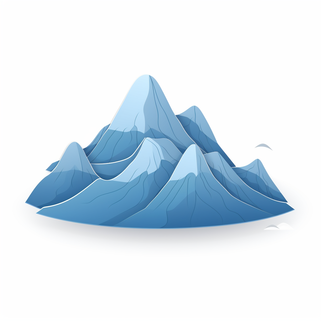 Blue-grey flat paper mountains in cartoonish style