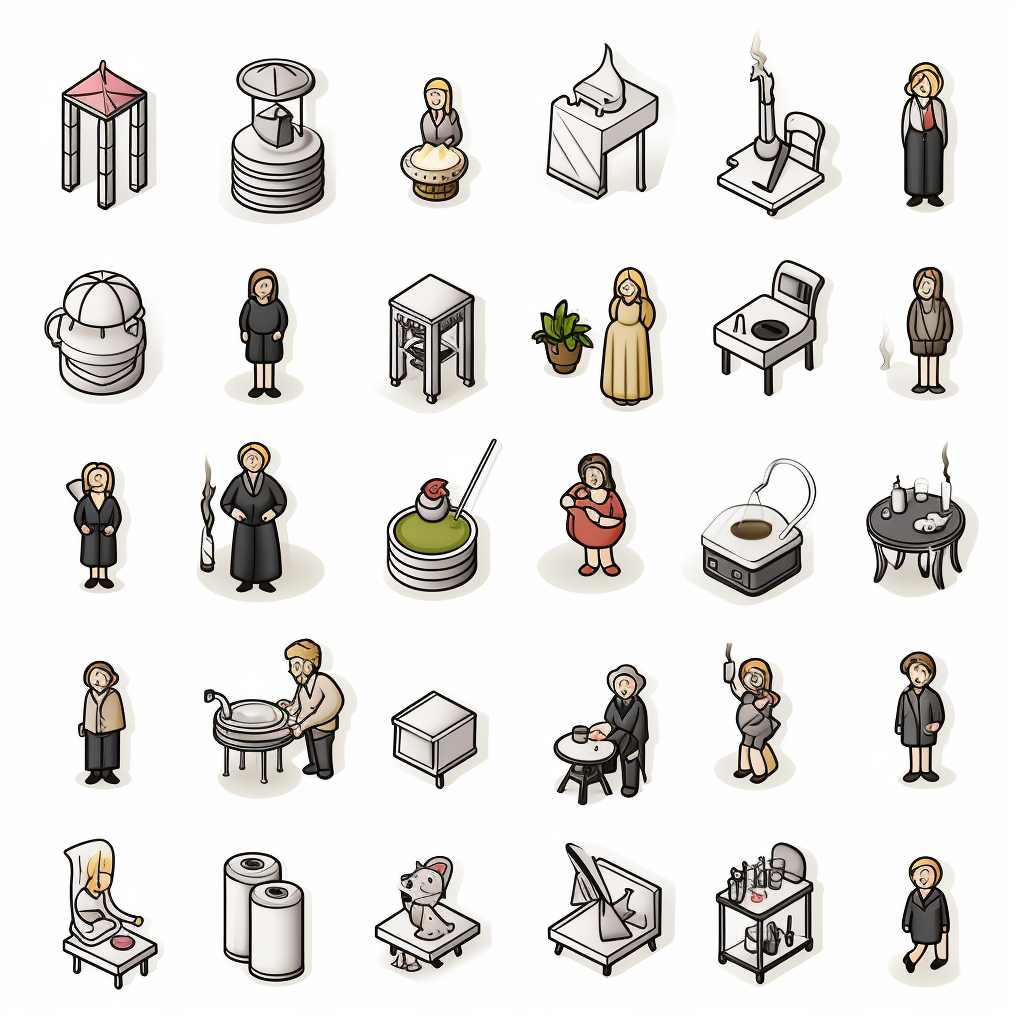 Isometric family members black outline icons