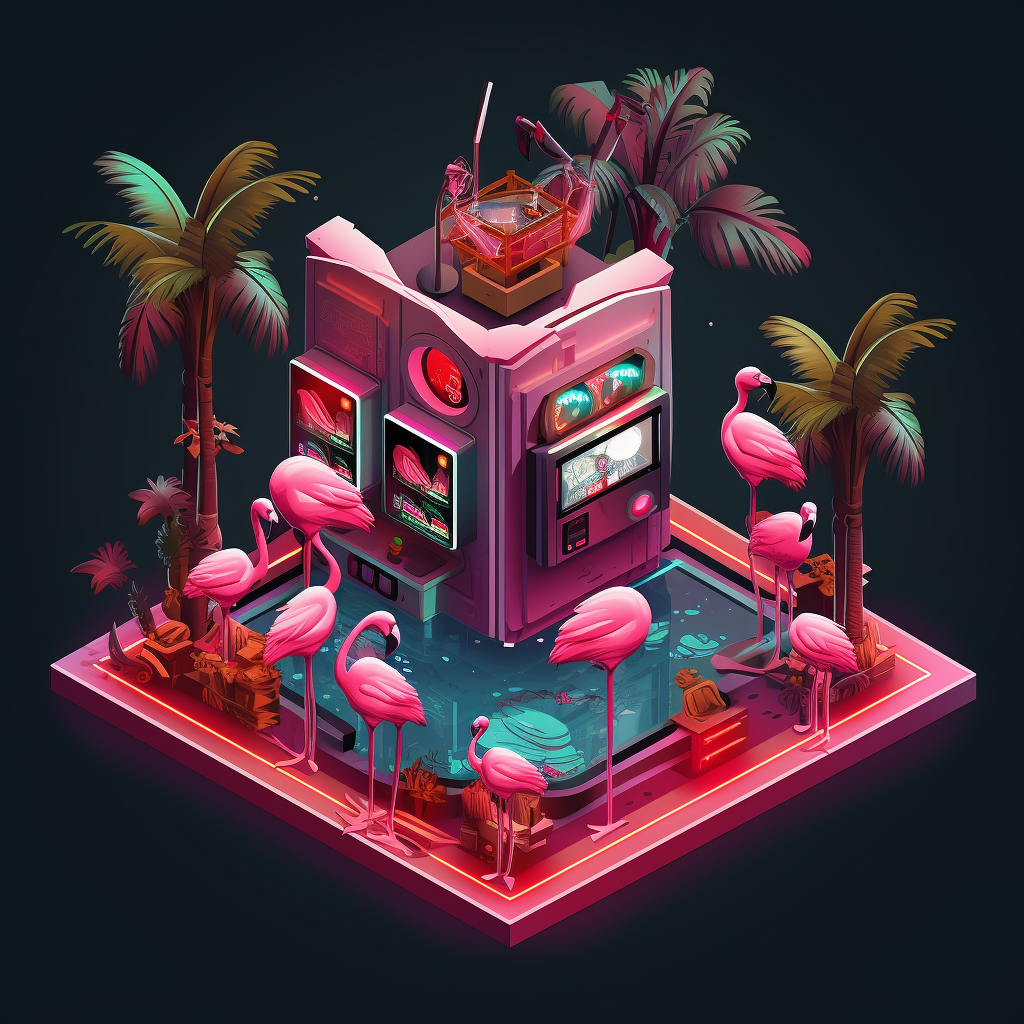 Isometric Flamingos Gambling in a Casino