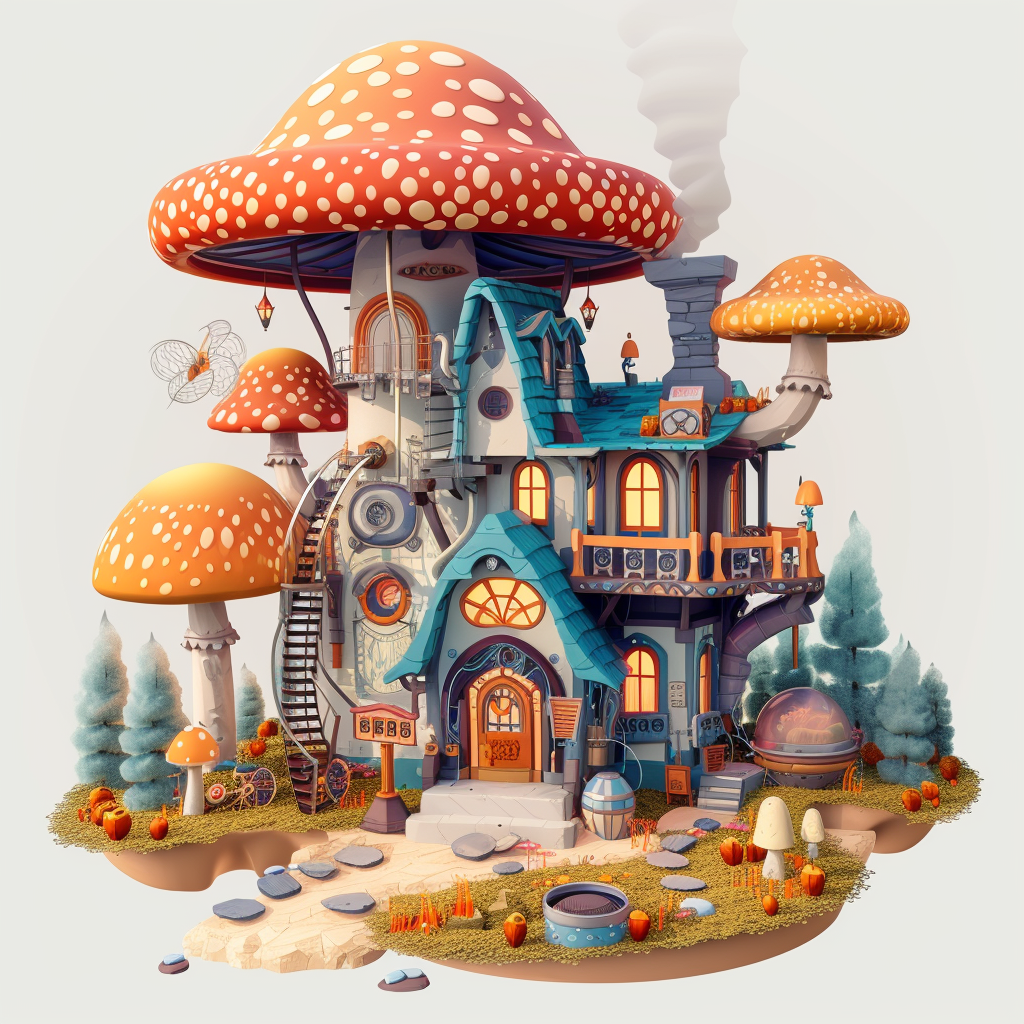 Isometric House Steampunk Mushrooms Fantasy