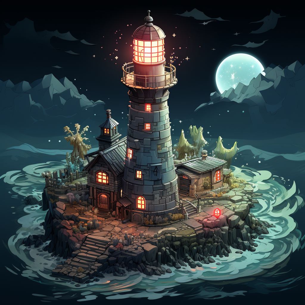 Serene isometric lighthouse in a peaceful setting