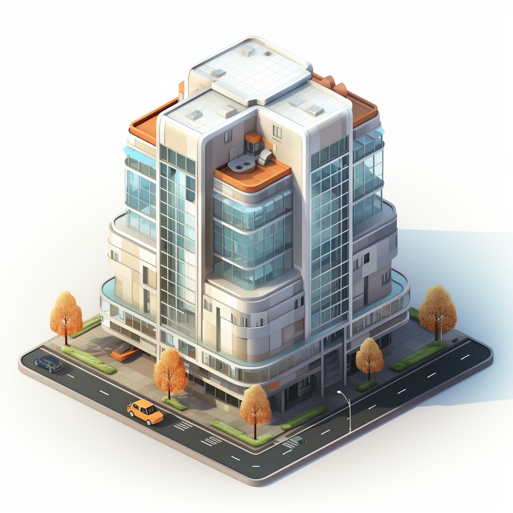 Isometric office building on white background