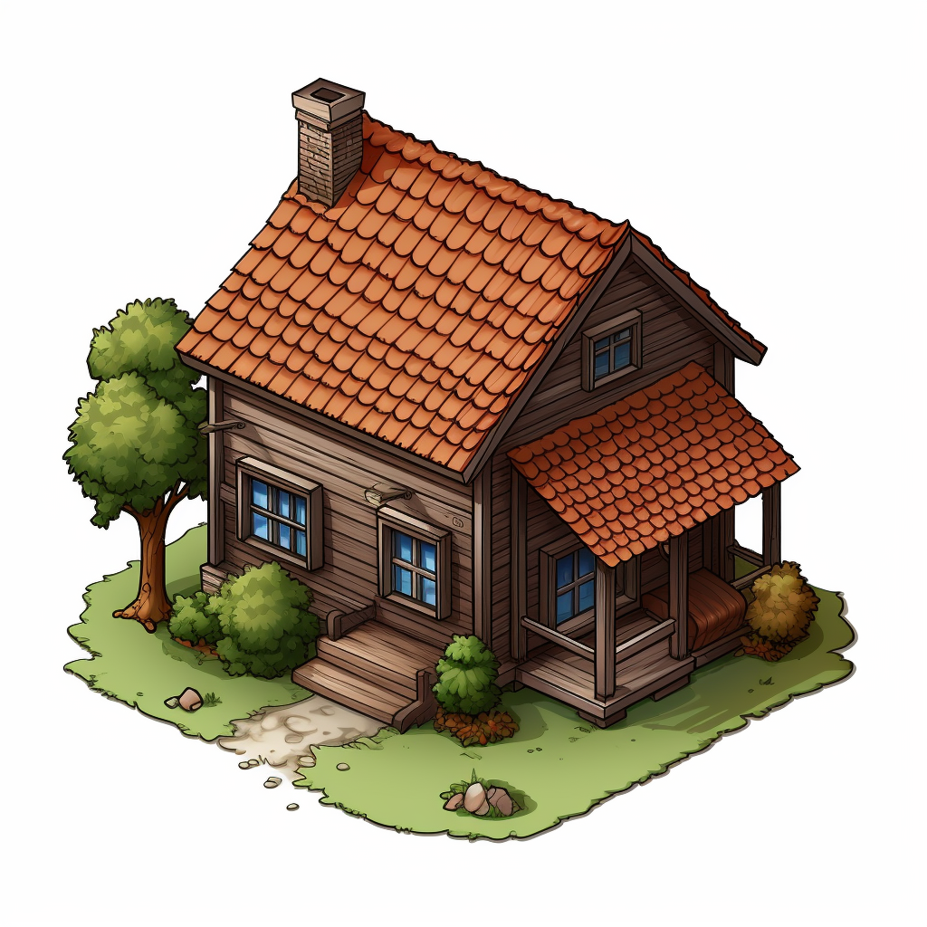 Isometric simple house with brown roof