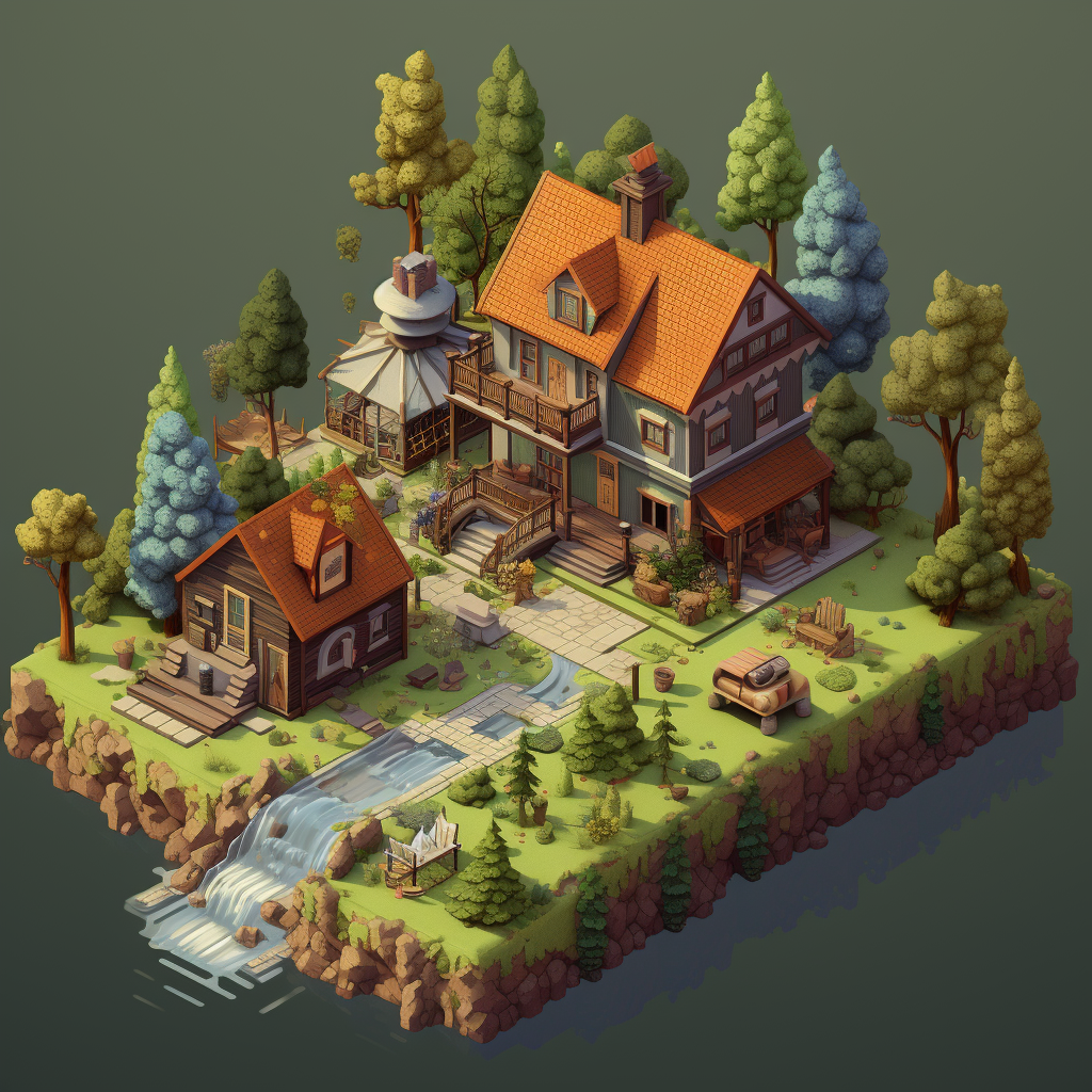 Beautiful Isometric Pixel Art inspired by Thomas Kinkade