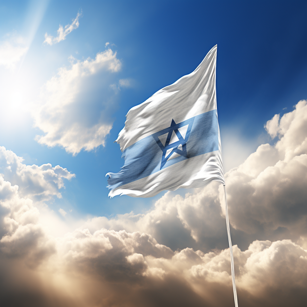 Israeli flag soaring in sky