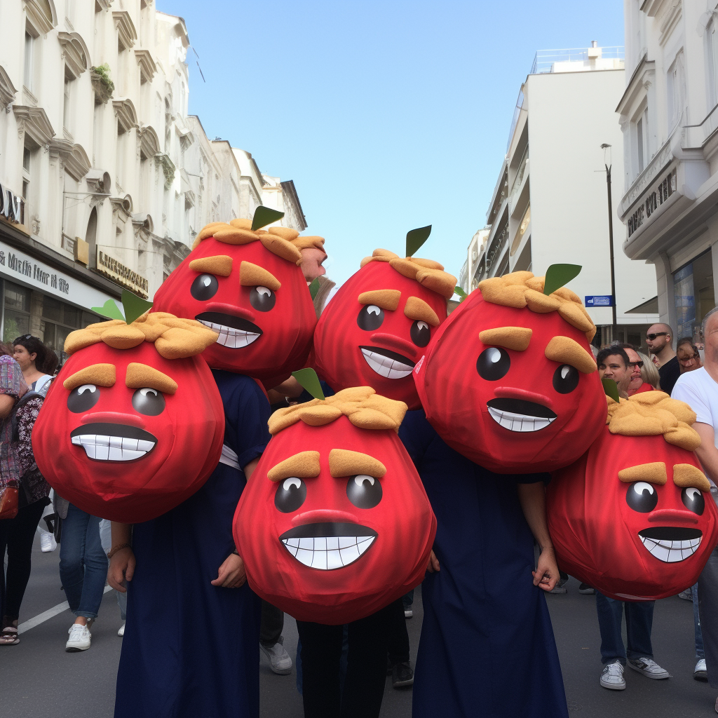 Israelis dressed as apples protesting