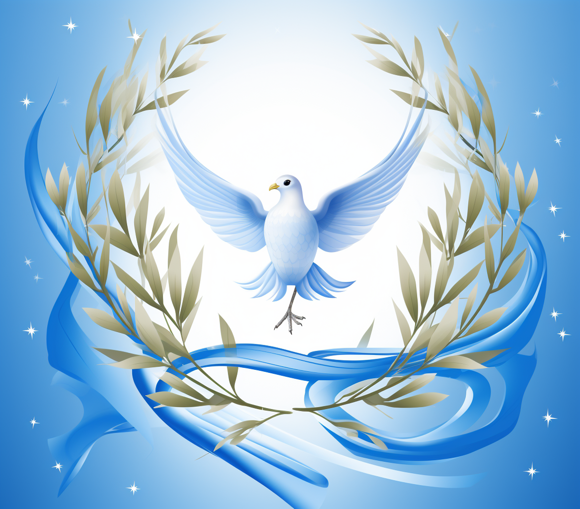 Israeli flag with satin texture and dove holding olive branch