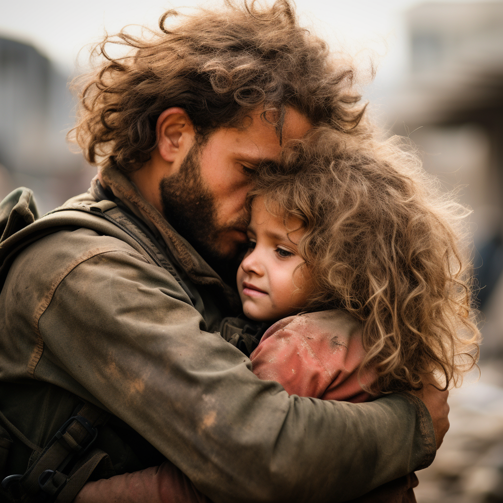 Two children from Israel and Palestine hugging