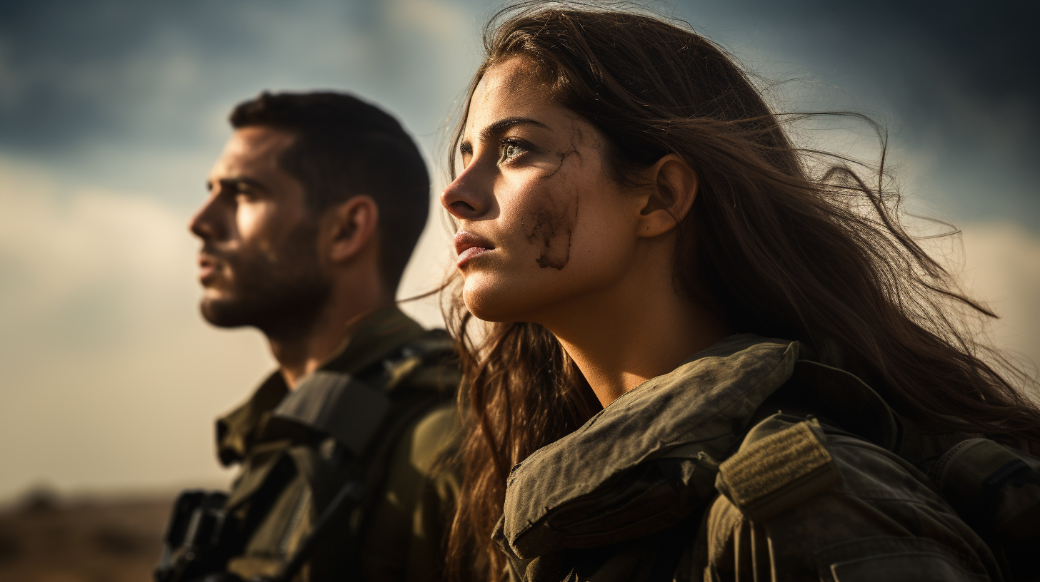 Side profile of Israeli soldiers in combat