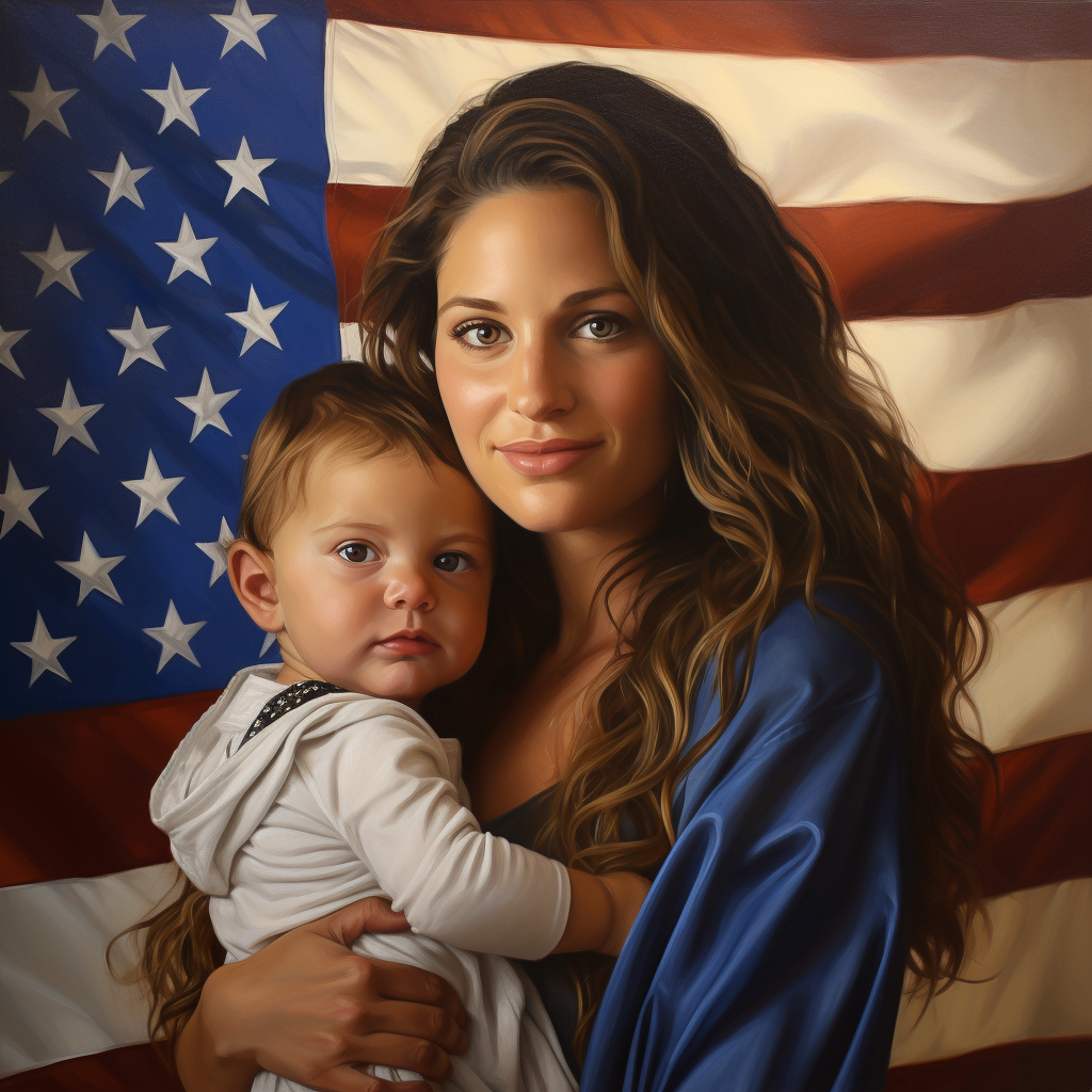 Israeli woman holding Israeli child with flags