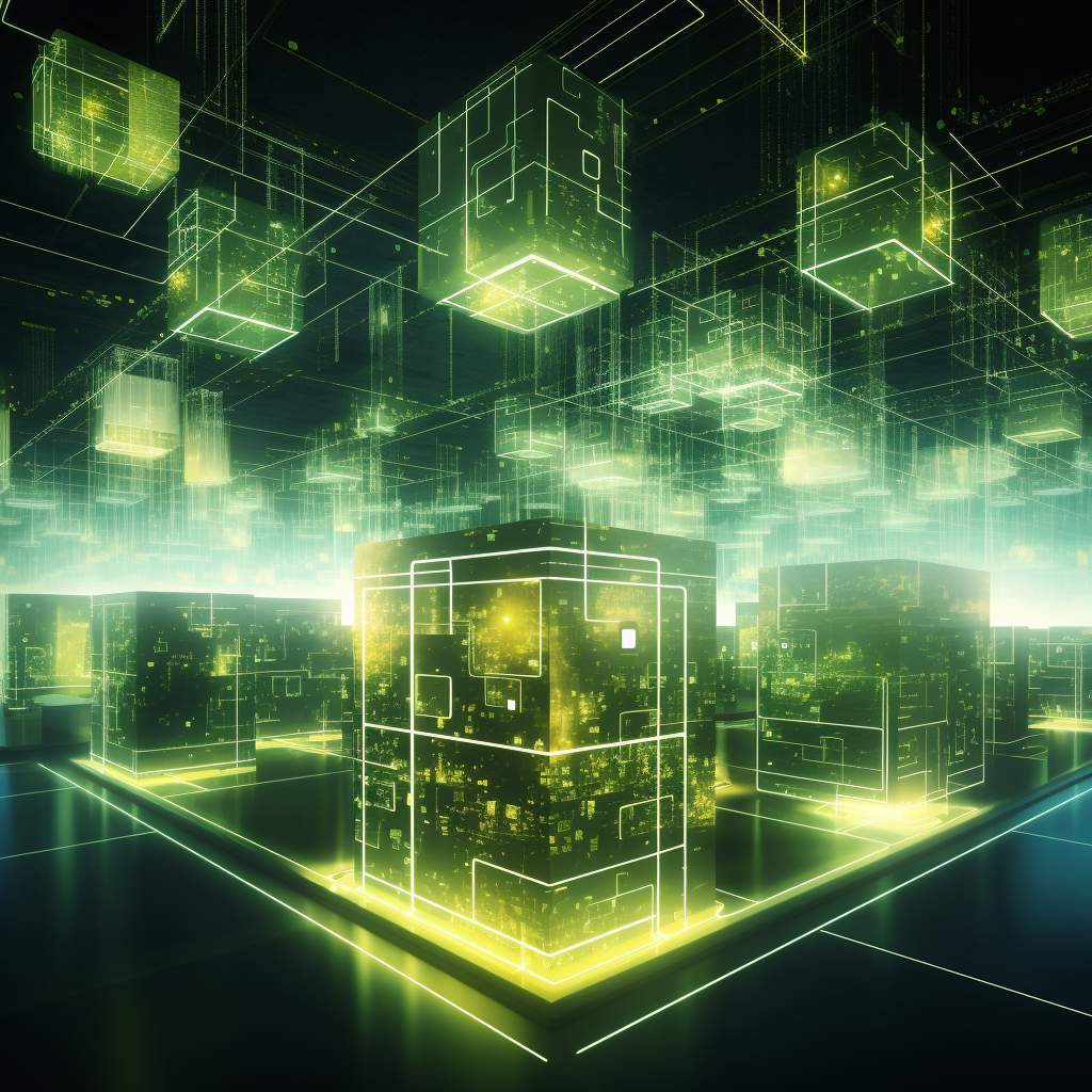 IT Architecture with yellow and green lighting