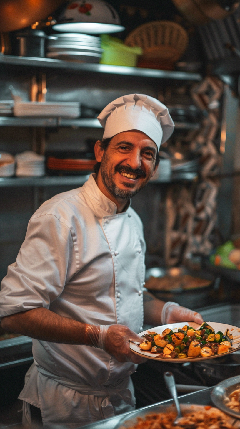 Italian chef preparing food smiling