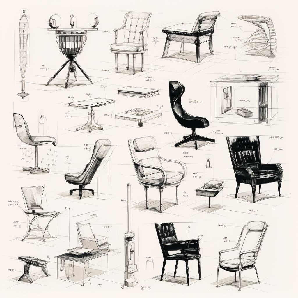 Italian furniture sketch notes and drawings