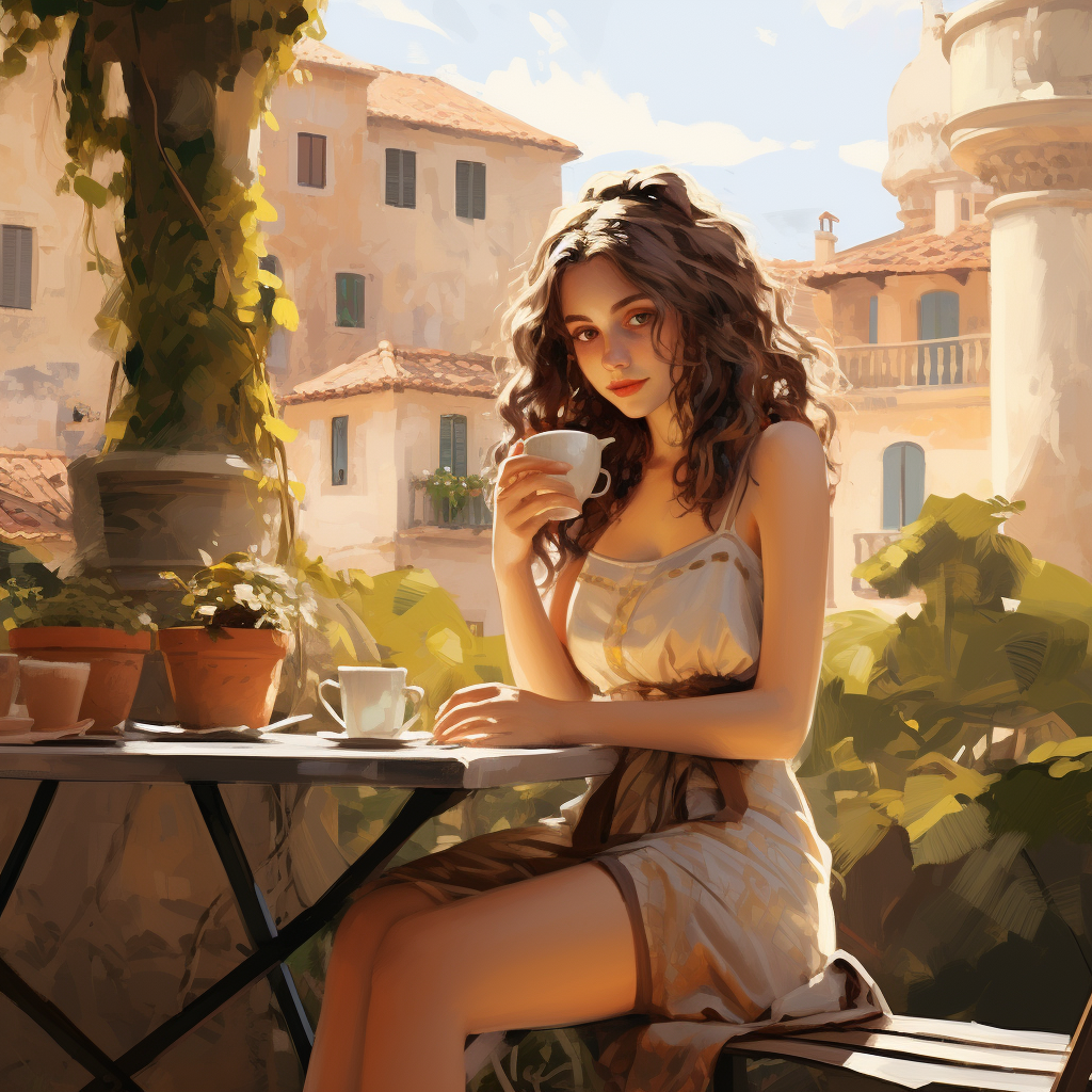 Italian girl enjoying aromatic coffee