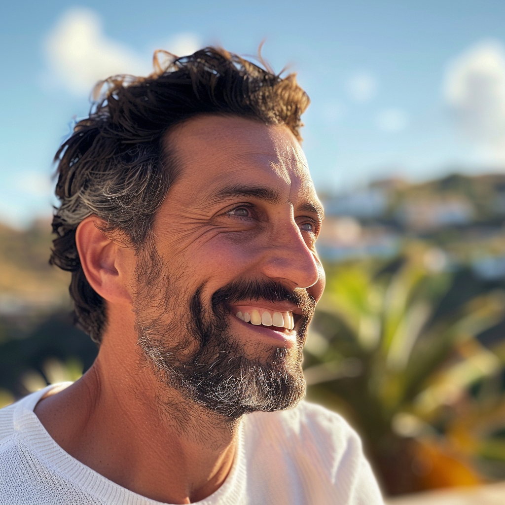 Handsome Italian man smiling outdoors