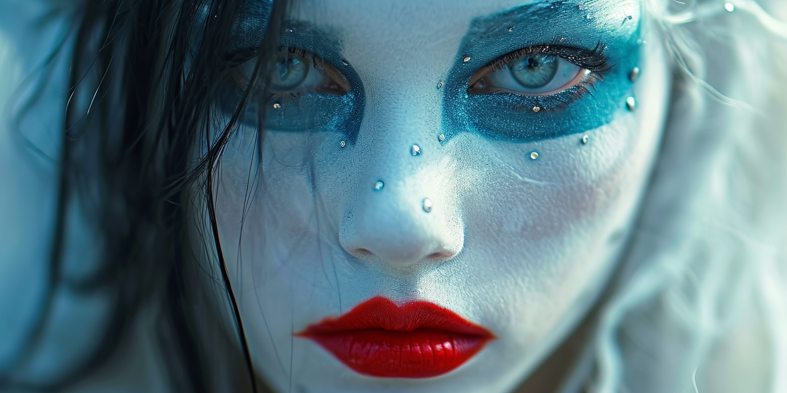 Italian mask covering girl, beautiful colors