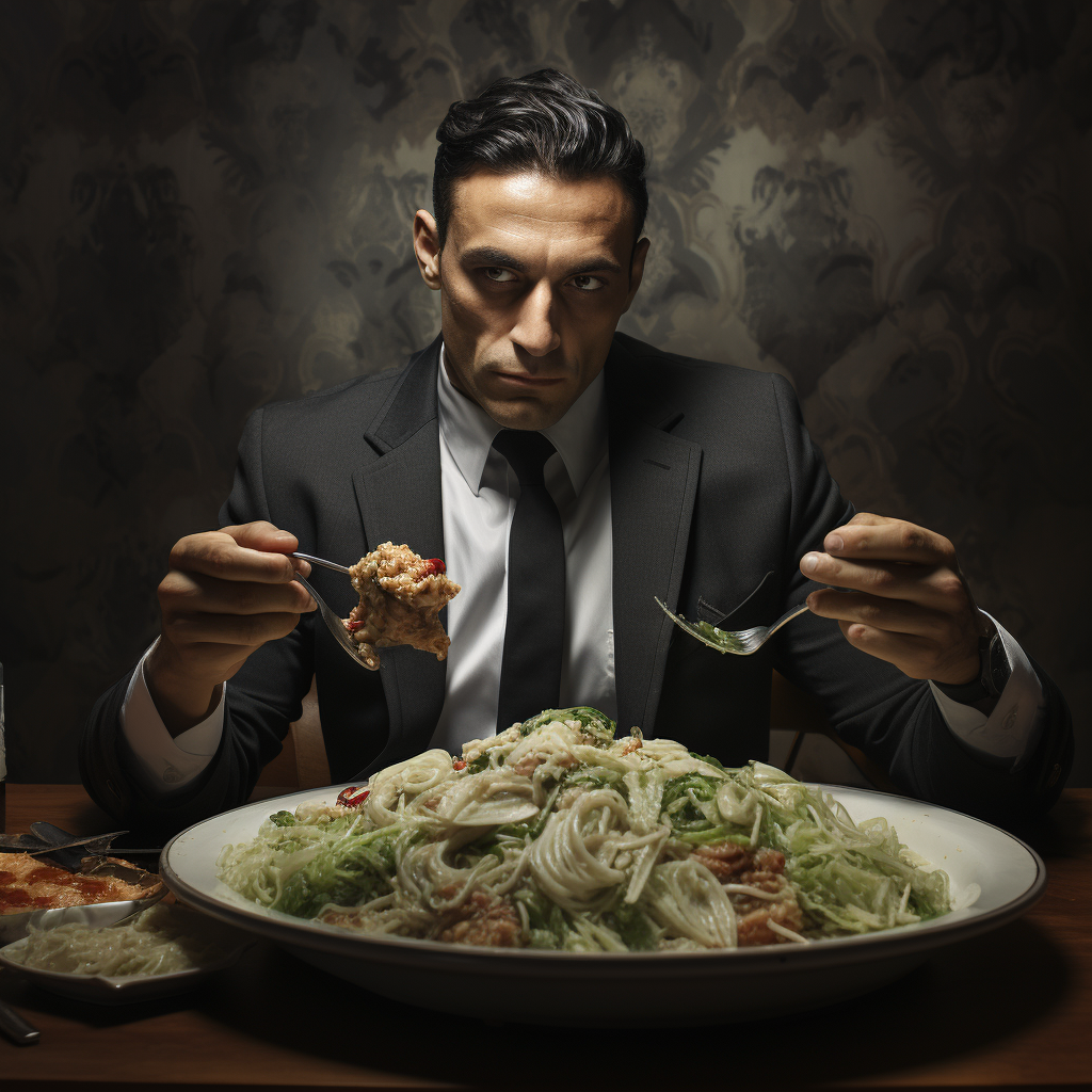 Italian mobster enjoying a chicken salad