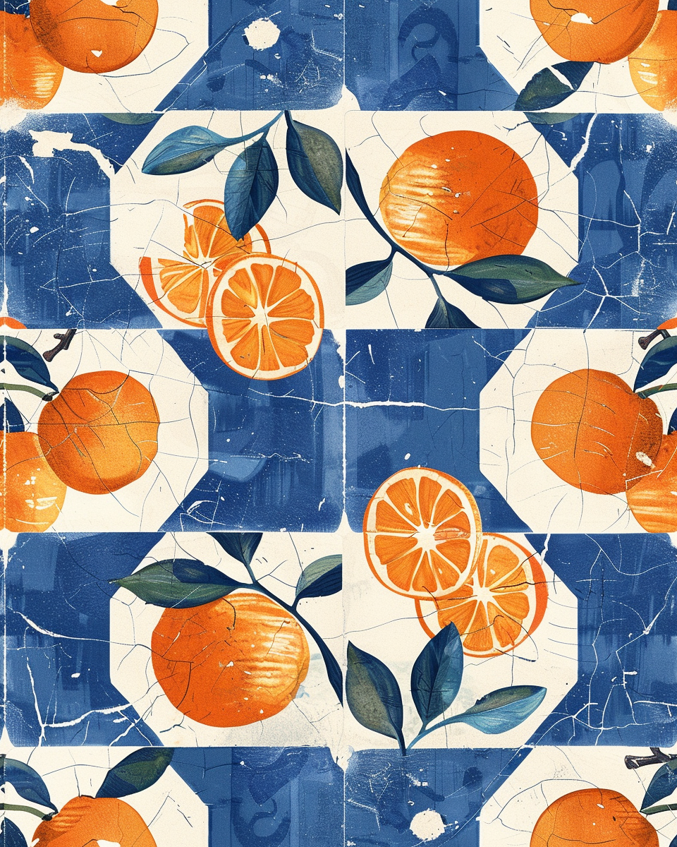 Italian mosaic tile with orange fruits