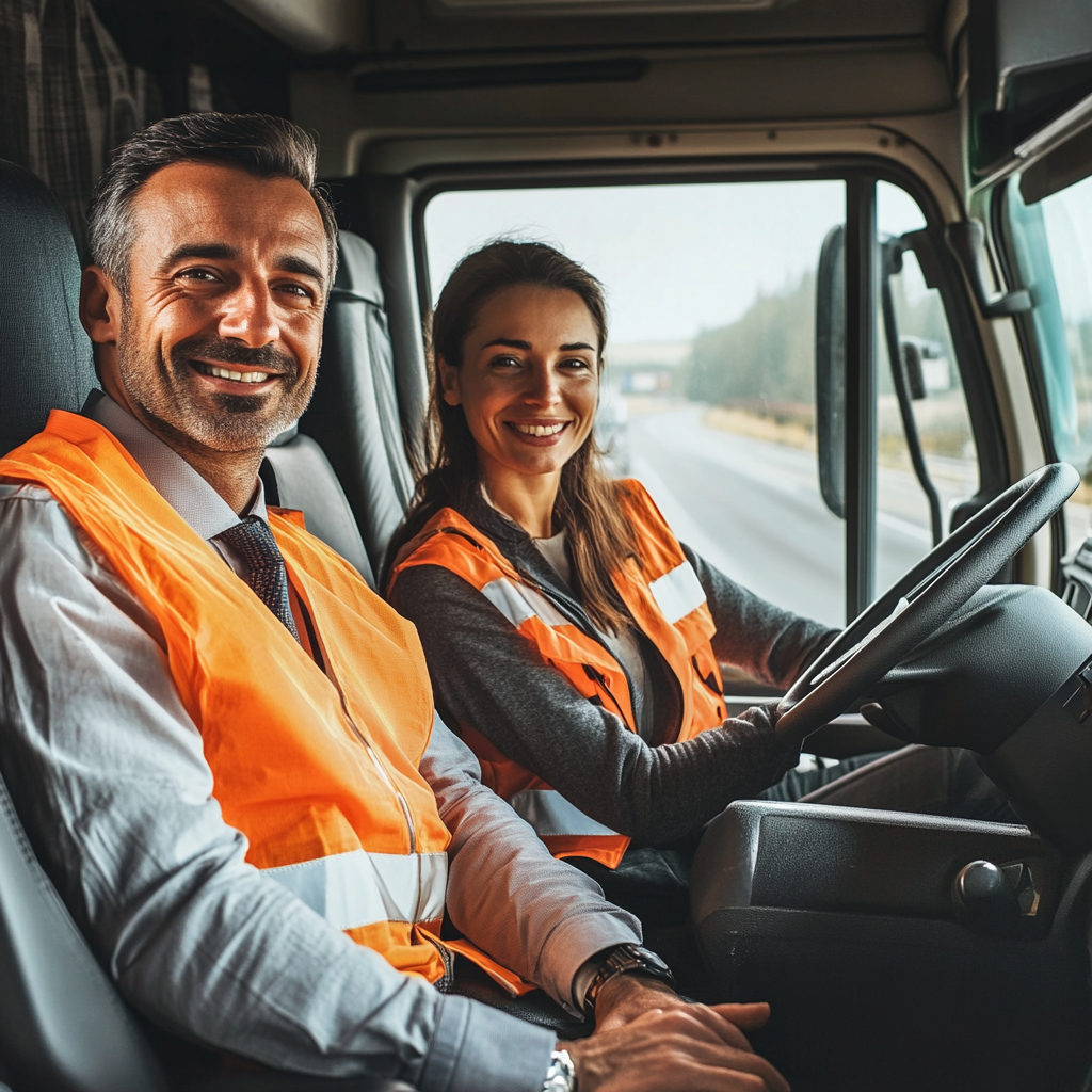 Italian truck drivers driving on highway