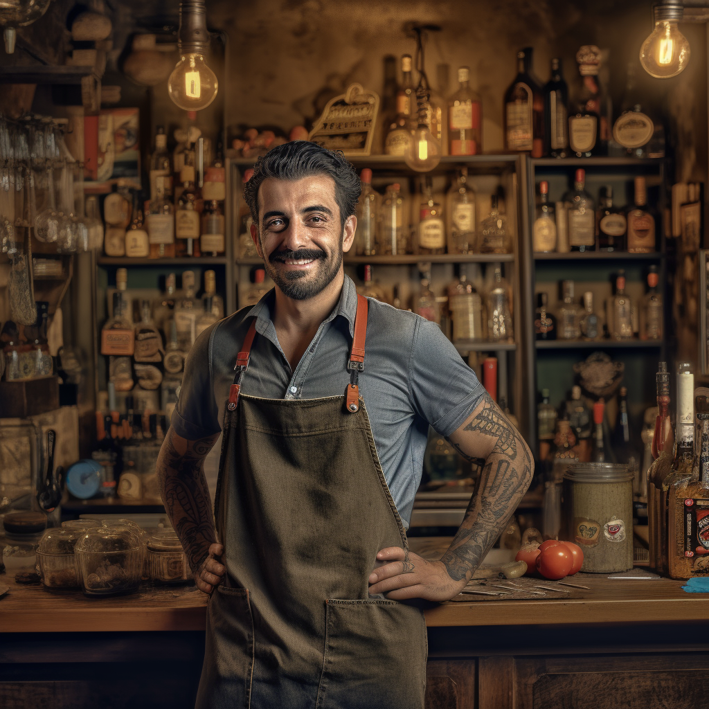 Young Italian bartender serving drinks