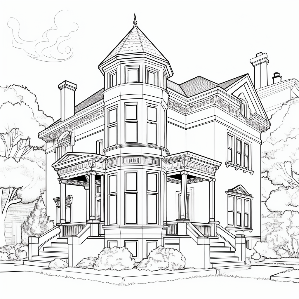 Italianate Style Home Doodle Drawing