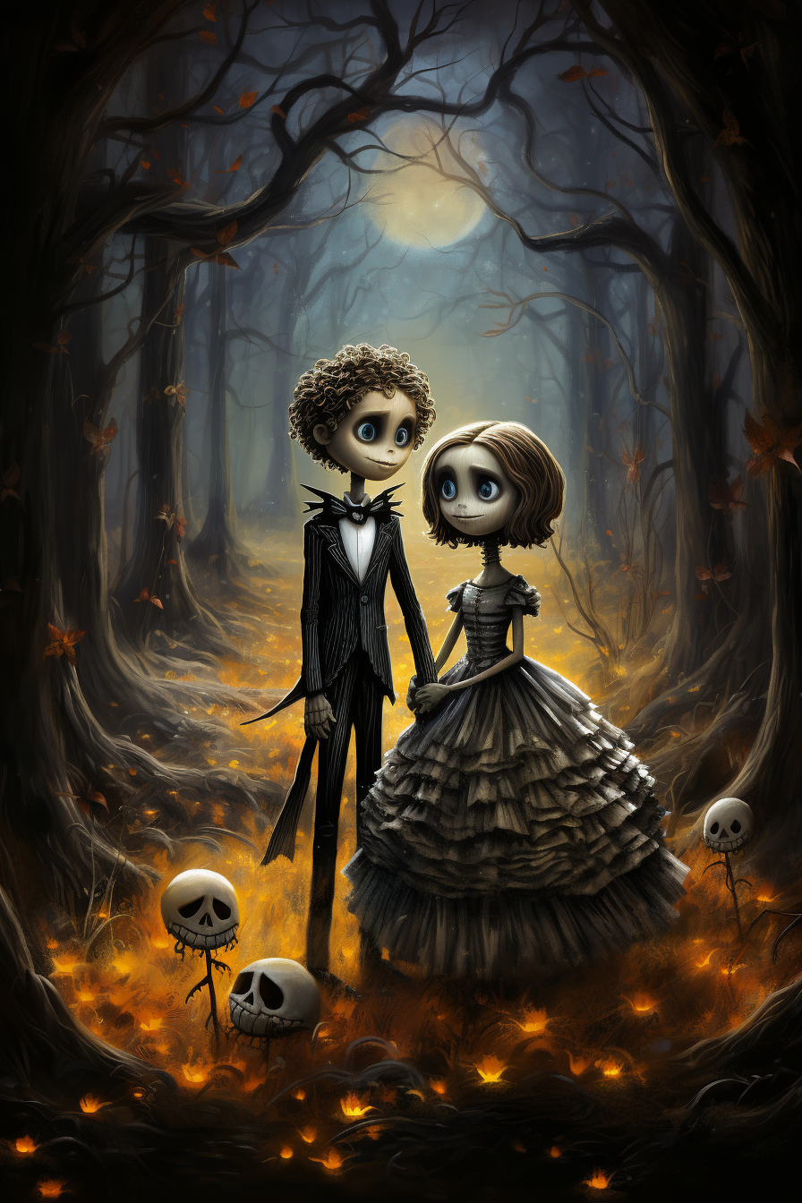 Oil Painting of Jack and Jill Skellington