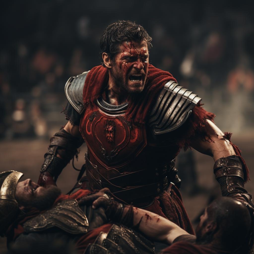 Jack Gyllenhall Red Roman Armor Fighting Zombie Arena