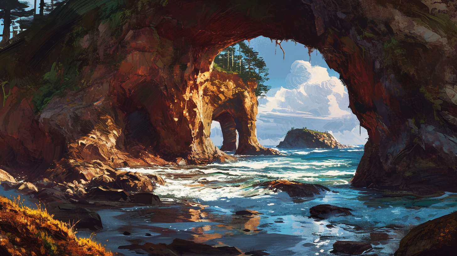 Vibrant illustration of Oregon Coast