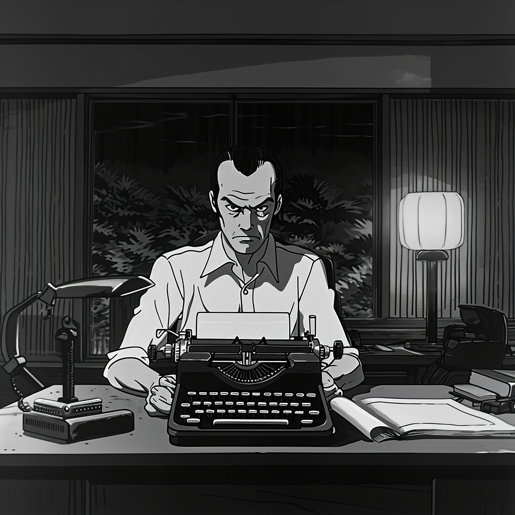 Jack Nicholson sitting at typewriter, The Shining