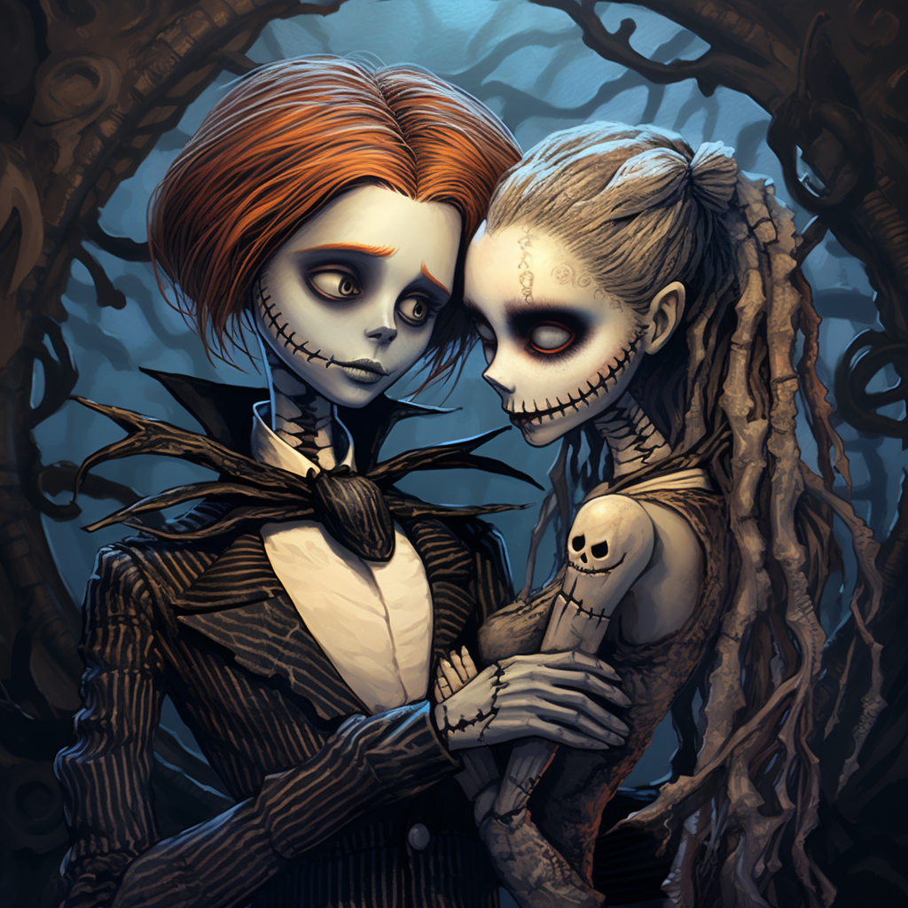 Jack and Sally in a painted realism style.