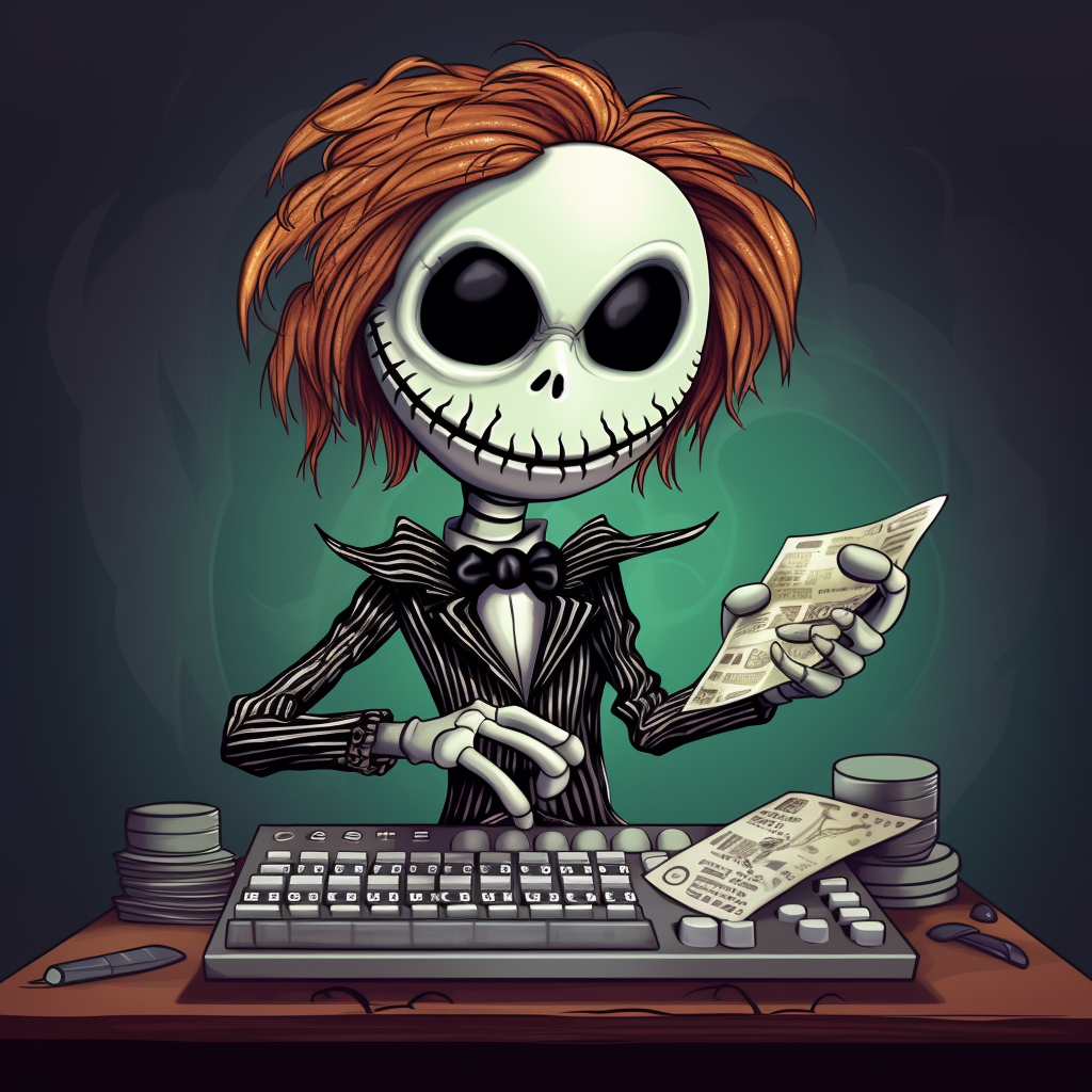 Jack Skeleton using a calculator