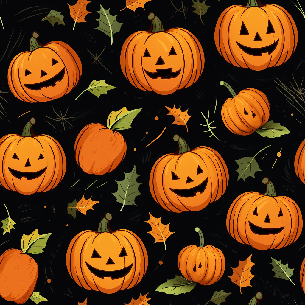 Halloween pattern with jack-o-lanterns and fall leaves