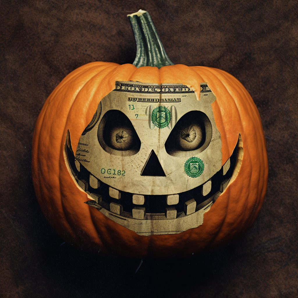 Halloween jack-o-lantern on a dollar bill