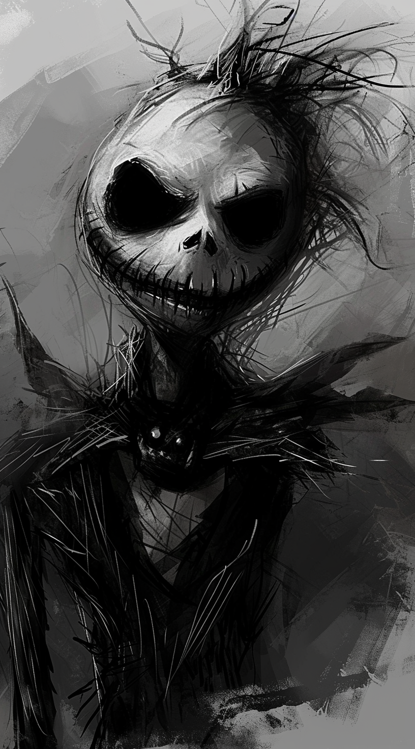 Expressive Jack Skellington in noir comic art