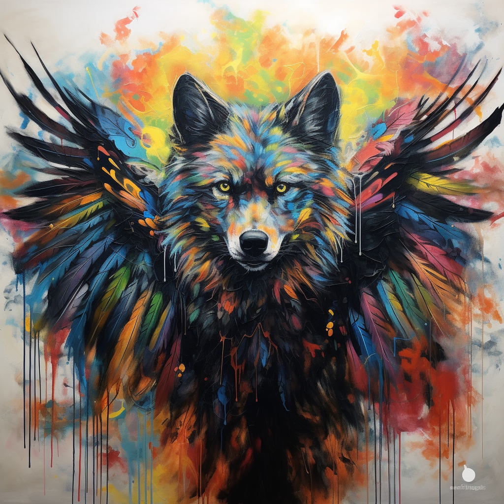 Abstract representation of a wolf with wings