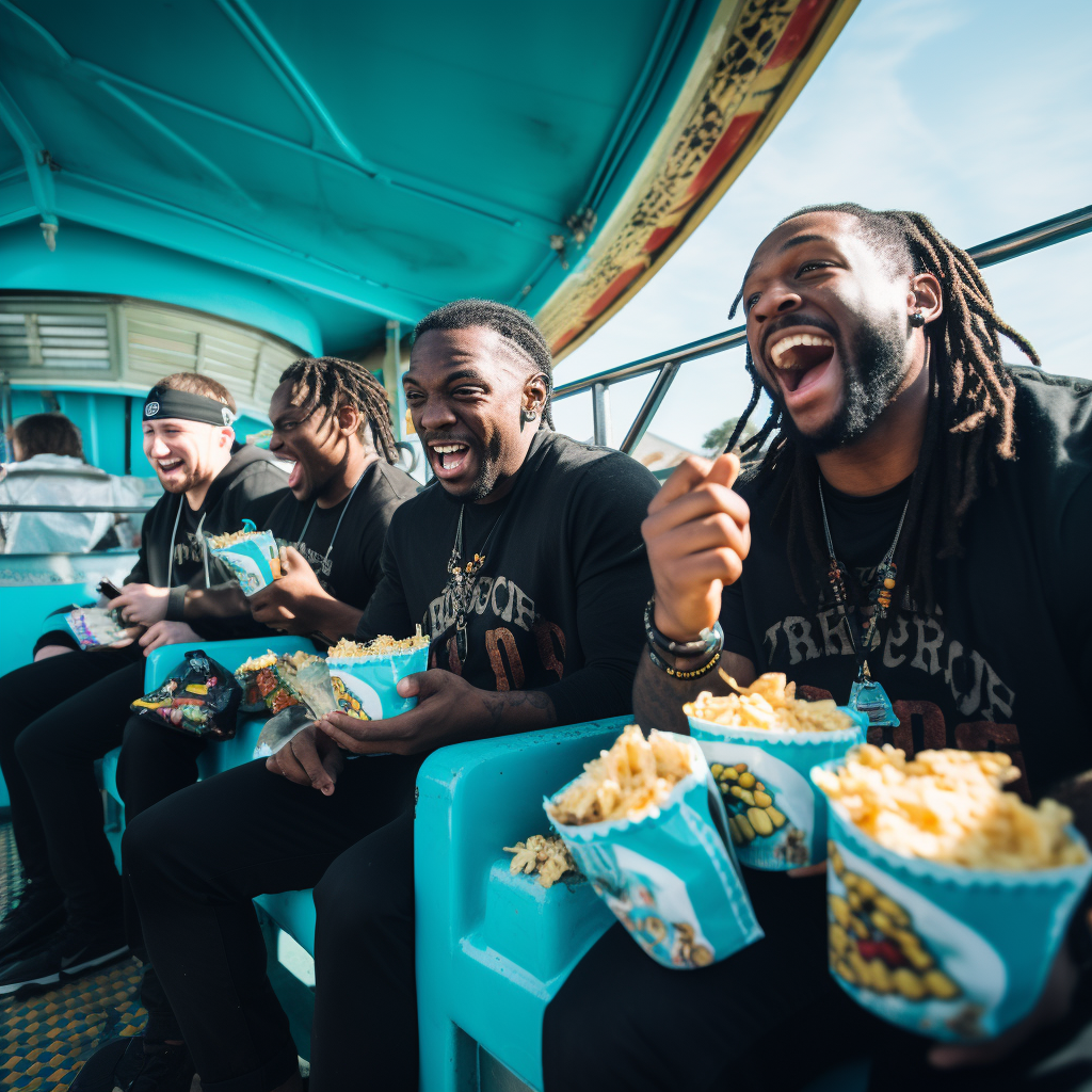 Jaguars players eating butter in amusement park