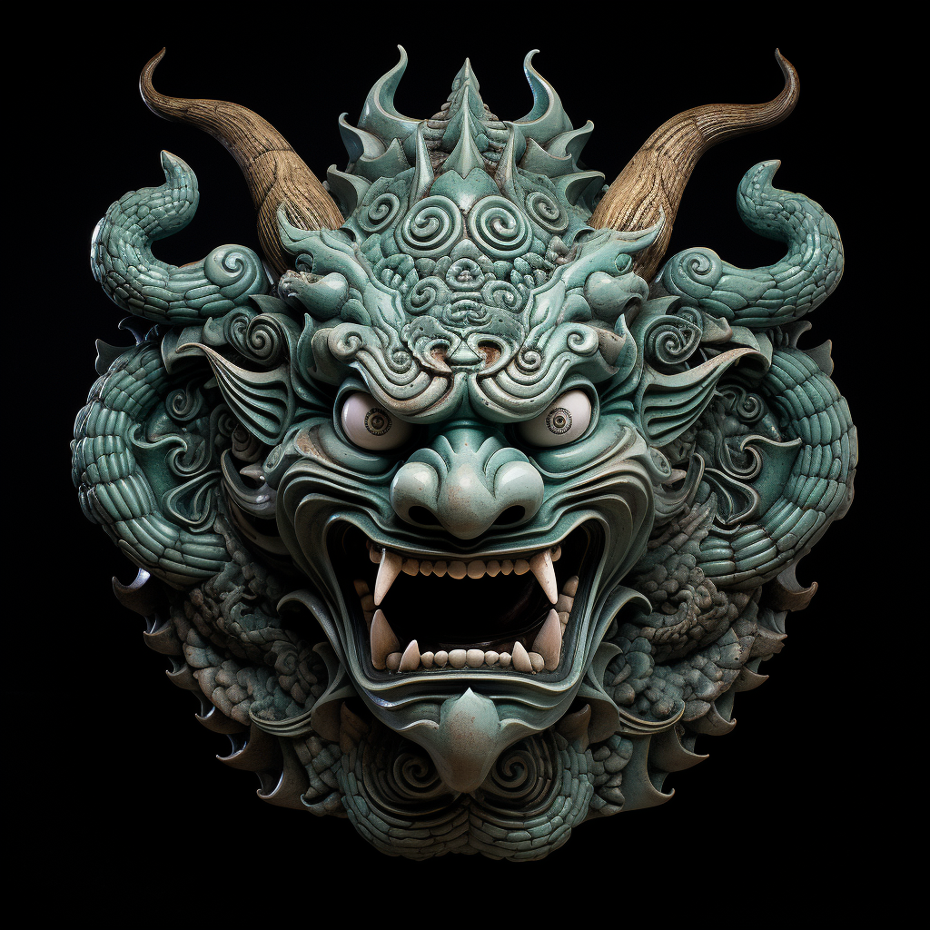 Japanese Jade Dragon Demon Icon Set