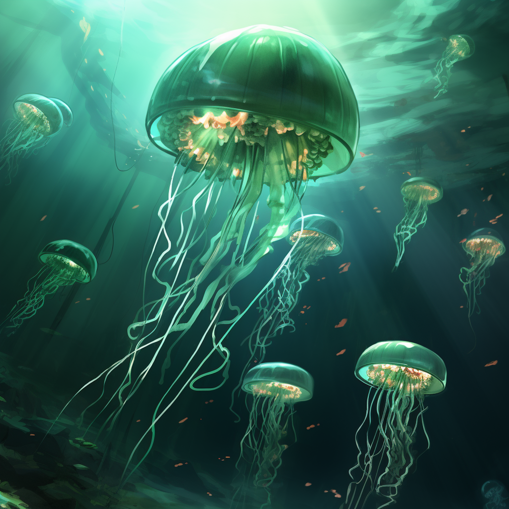 Vibrant green jellyfish in the ocean